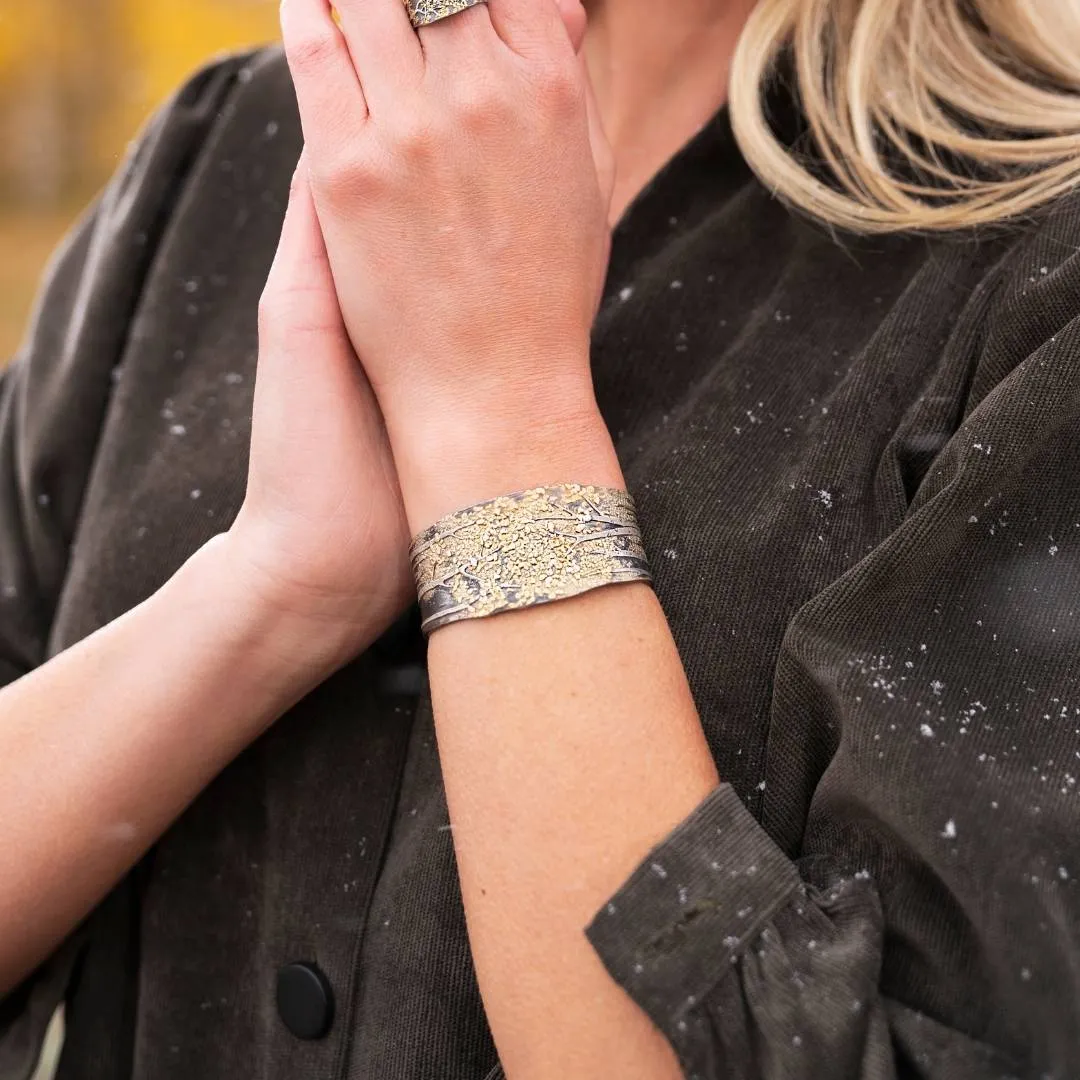 Sterling Silver & CA Gold Nugget Aspen Adorn Cuff Bracelet