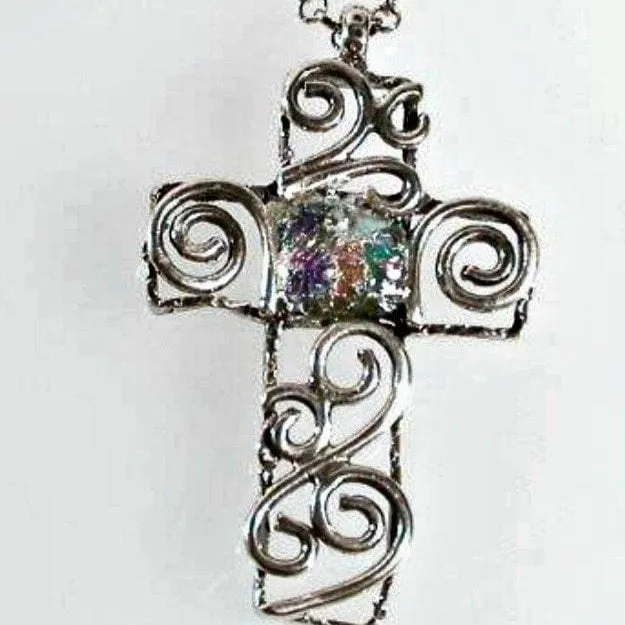 Sterling Silver cross with Roman Glass, "My Circle of Life Cross" Cross for woman
