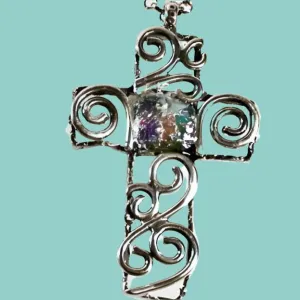 Sterling Silver cross with Roman Glass, "My Circle of Life Cross" Cross for woman
