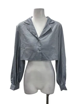 Stone Blue Satin Crop Blouse