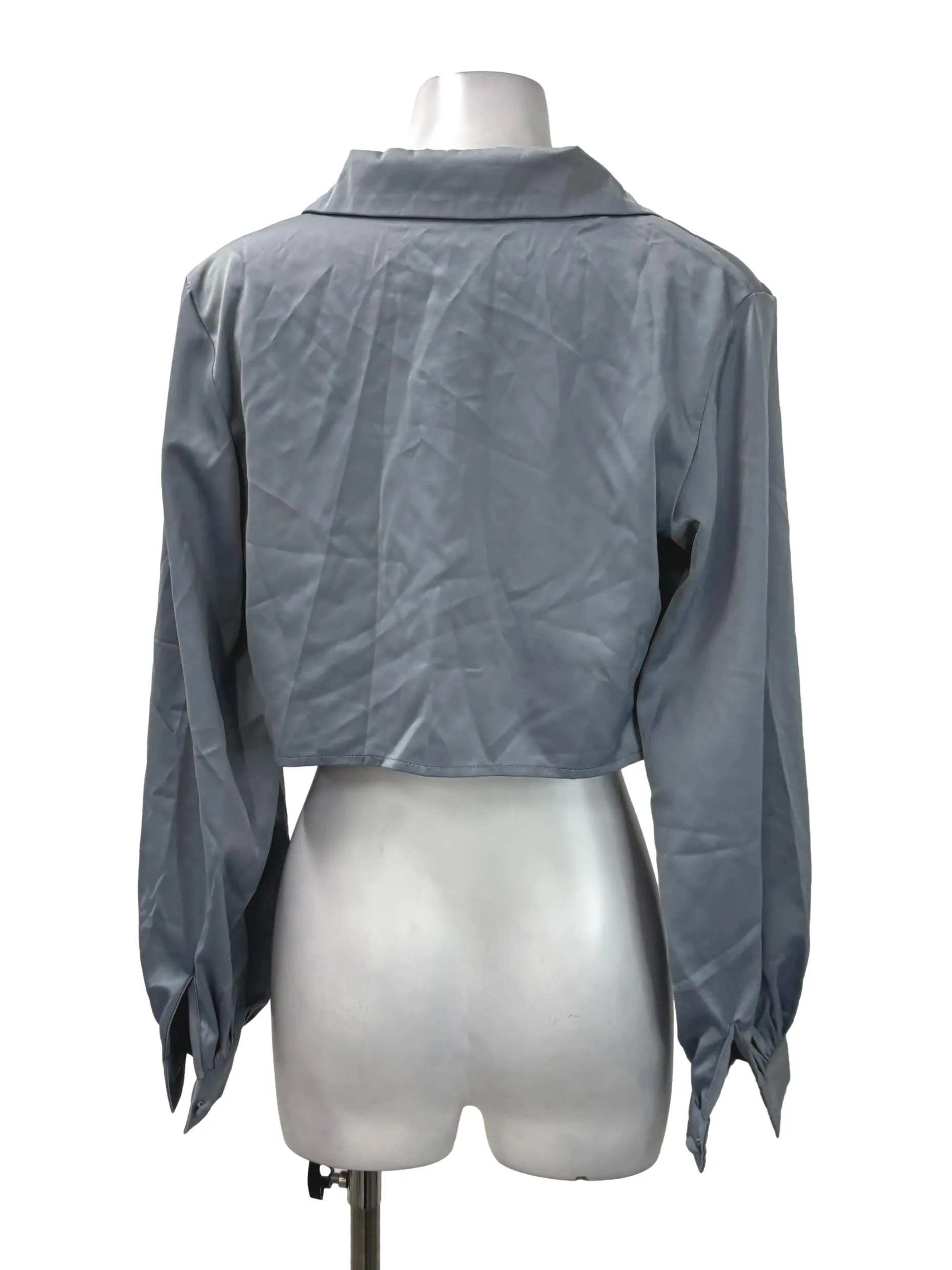 Stone Blue Satin Crop Blouse