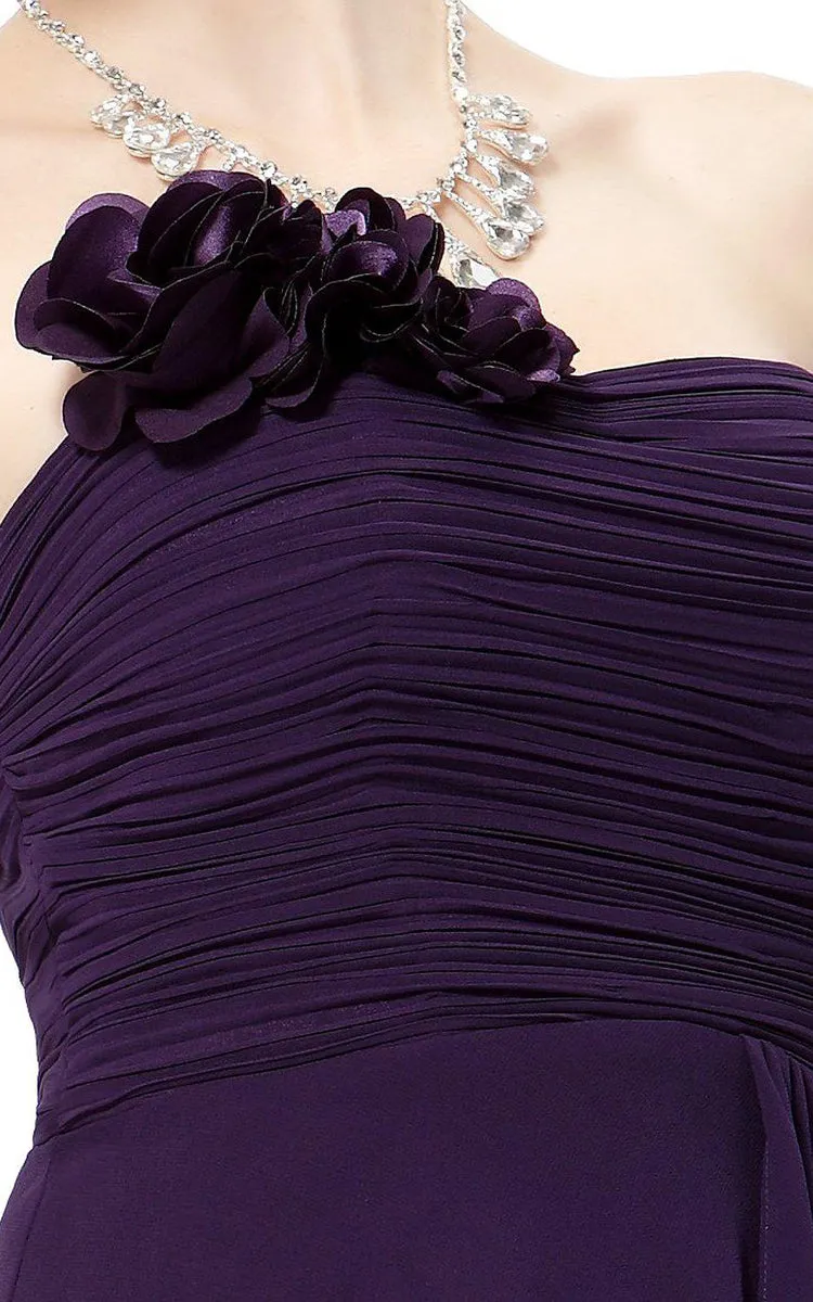 Strapless Mini Chiffon Dress With Flower Detail-310479
