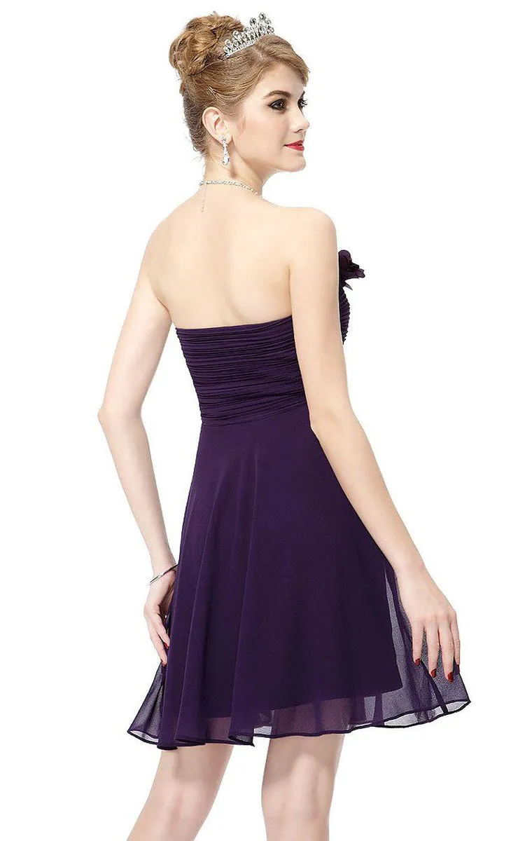 Strapless Mini Chiffon Dress With Flower Detail-310479