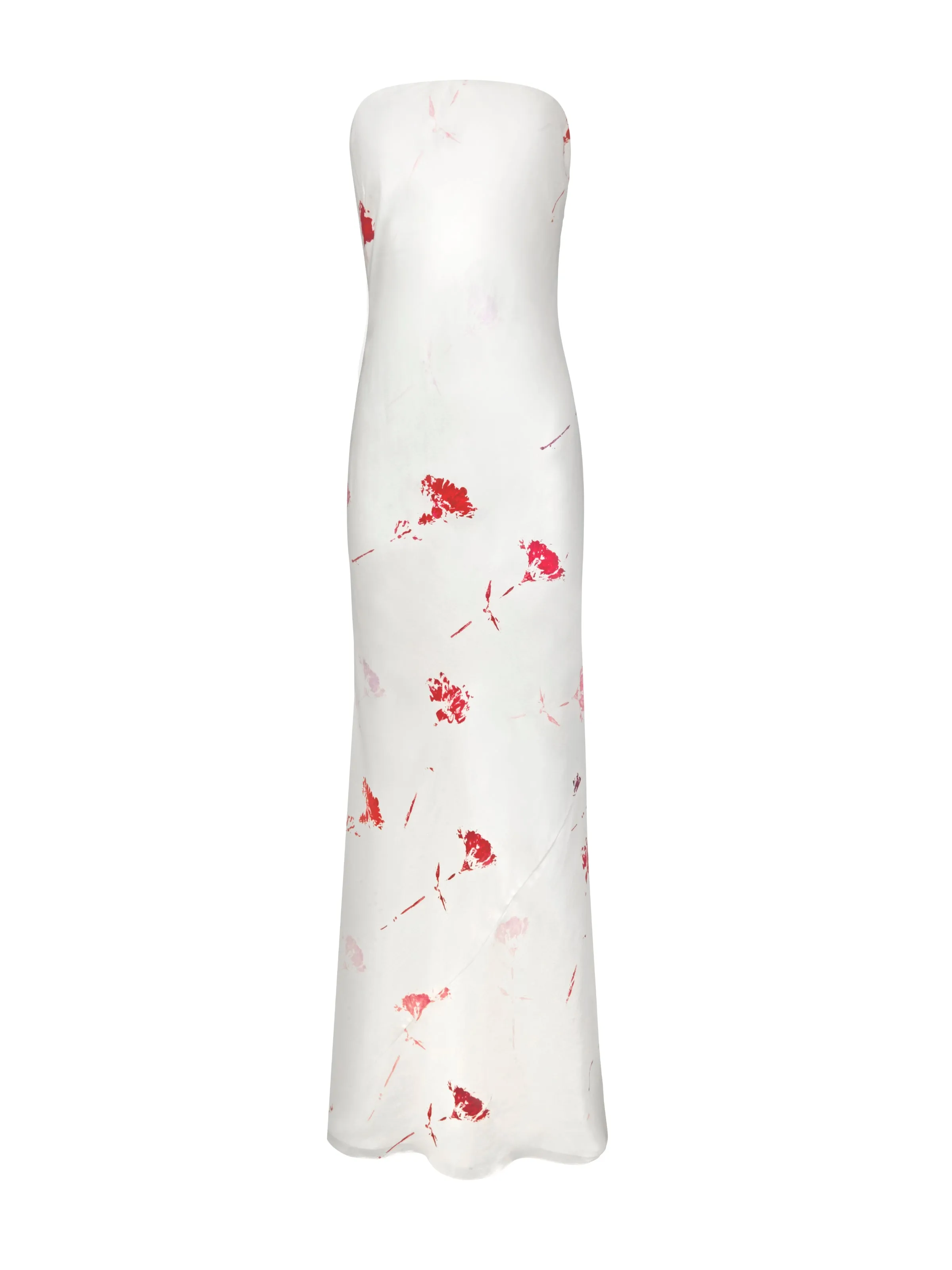 Strapless Silk Maxi Gown in Red Flower Print