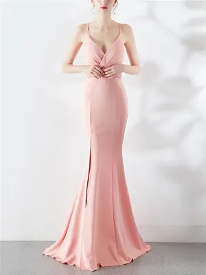 Stunning Wrap Neck Backless Sweep Train Strappy Dress for Evening Party