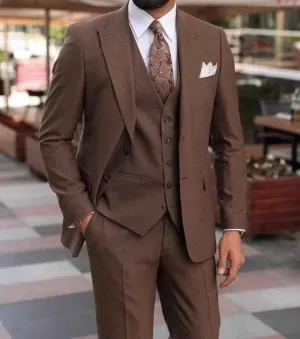 Stylish Men's Terracotta Brown Three-Piece Suit | Wedding, Engagement Attire