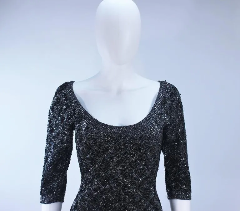 SYDNEY'S Circa 1960s Black Beaded Metallic Cocktail Dress 4-6