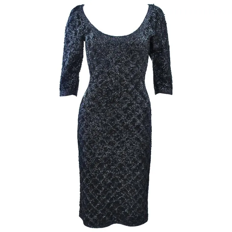 SYDNEY'S Circa 1960s Black Beaded Metallic Cocktail Dress 4-6