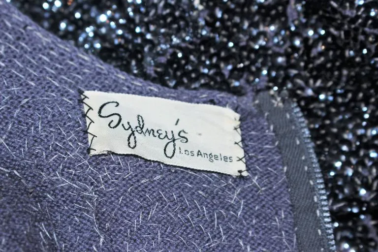SYDNEY'S Circa 1960s Black Beaded Metallic Cocktail Dress 4-6