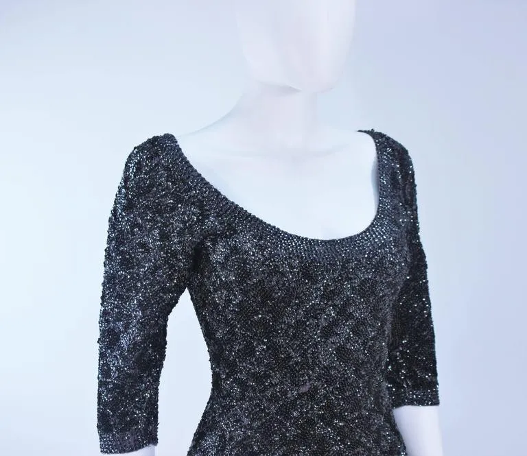 SYDNEY'S Circa 1960s Black Beaded Metallic Cocktail Dress 4-6