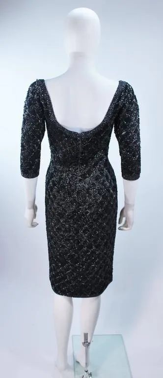 SYDNEY'S Circa 1960s Black Beaded Metallic Cocktail Dress 4-6