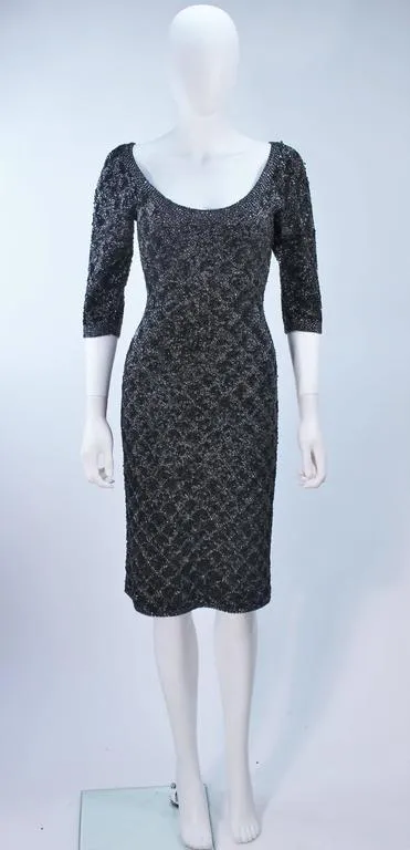 SYDNEY'S Circa 1960s Black Beaded Metallic Cocktail Dress 4-6