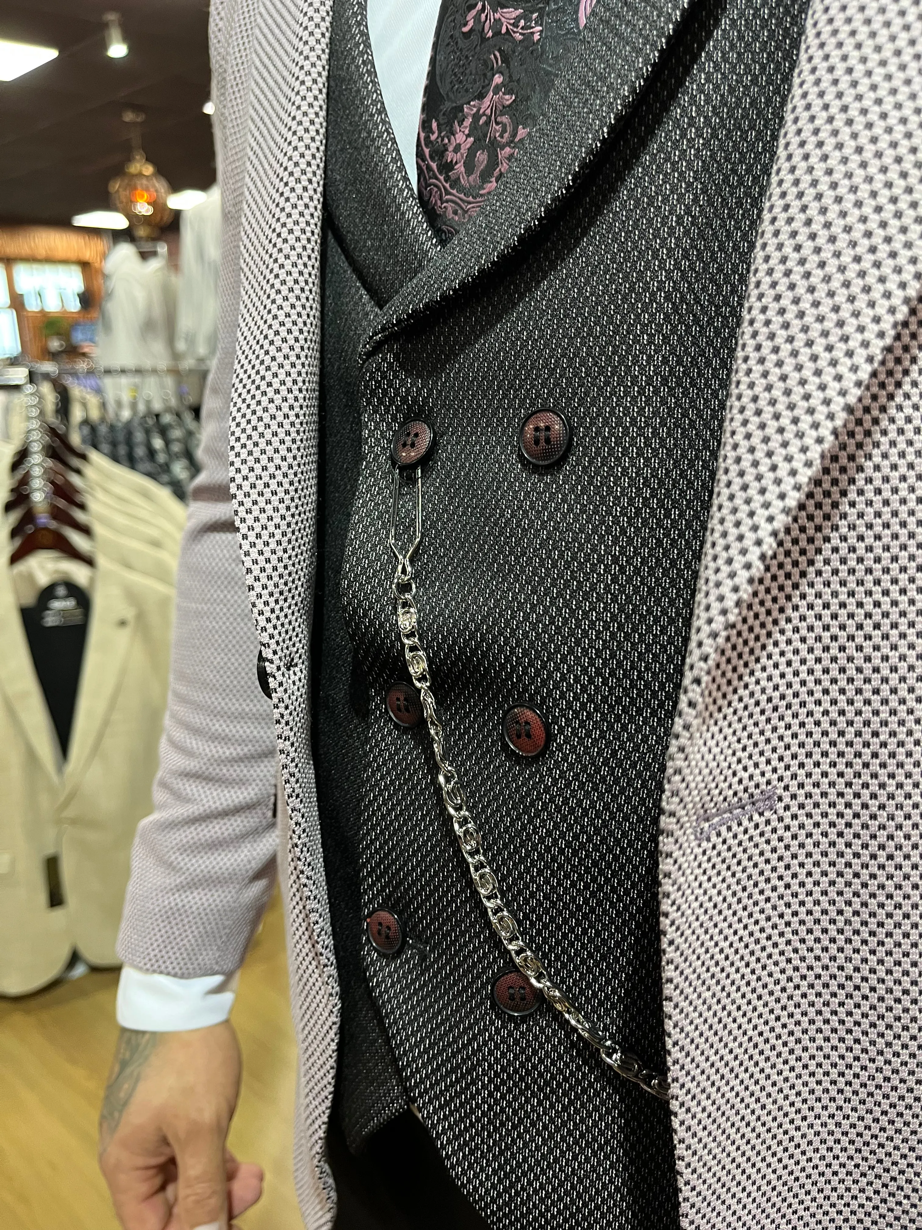 Tatum - Pink/Black 3 Piece Suit