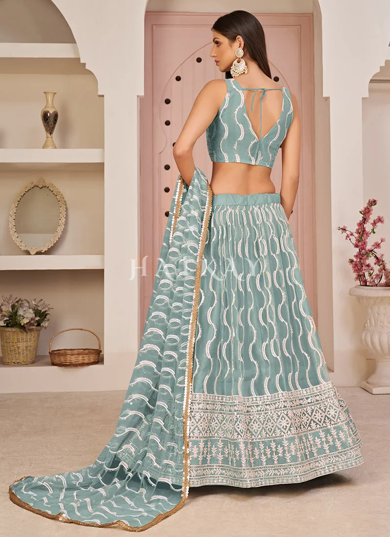 Teal Blue Embroidered Lehenga Choli