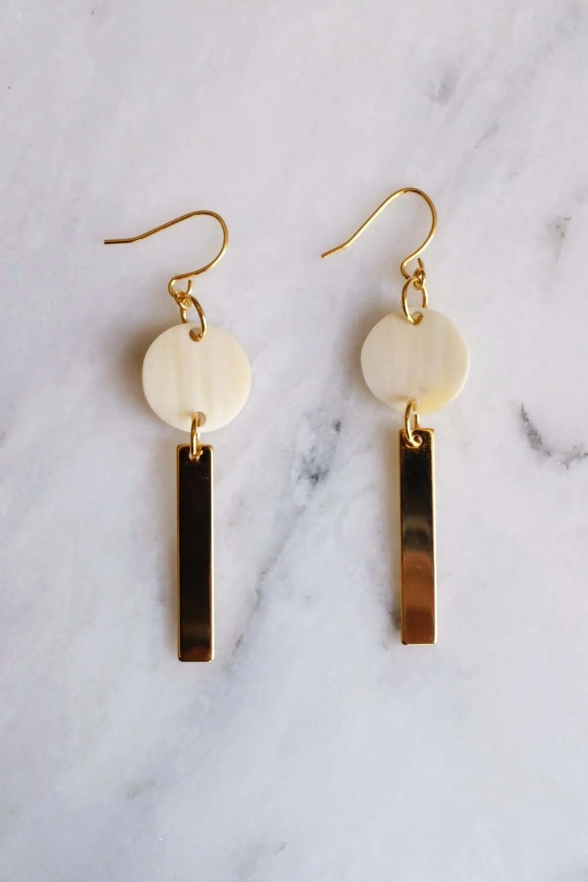 Thac Bac 16K Gold Plated Minimal White Buffalo Horn Bar Earrings