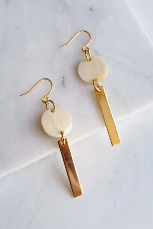 Thac Bac 16K Gold Plated Minimal White Buffalo Horn Bar Earrings