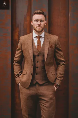 Three-Piece Brown Suit for Men - Bespoke Wedding Suit, Custom Tailored Wedding Attire