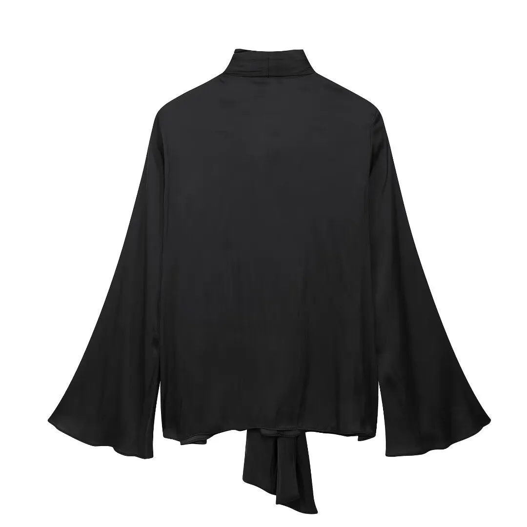 Tied Neck Bell Sleeve Blouse