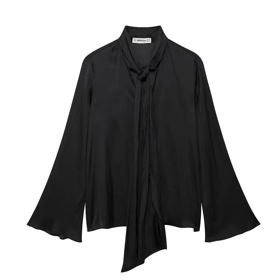 Tied Neck Bell Sleeve Blouse