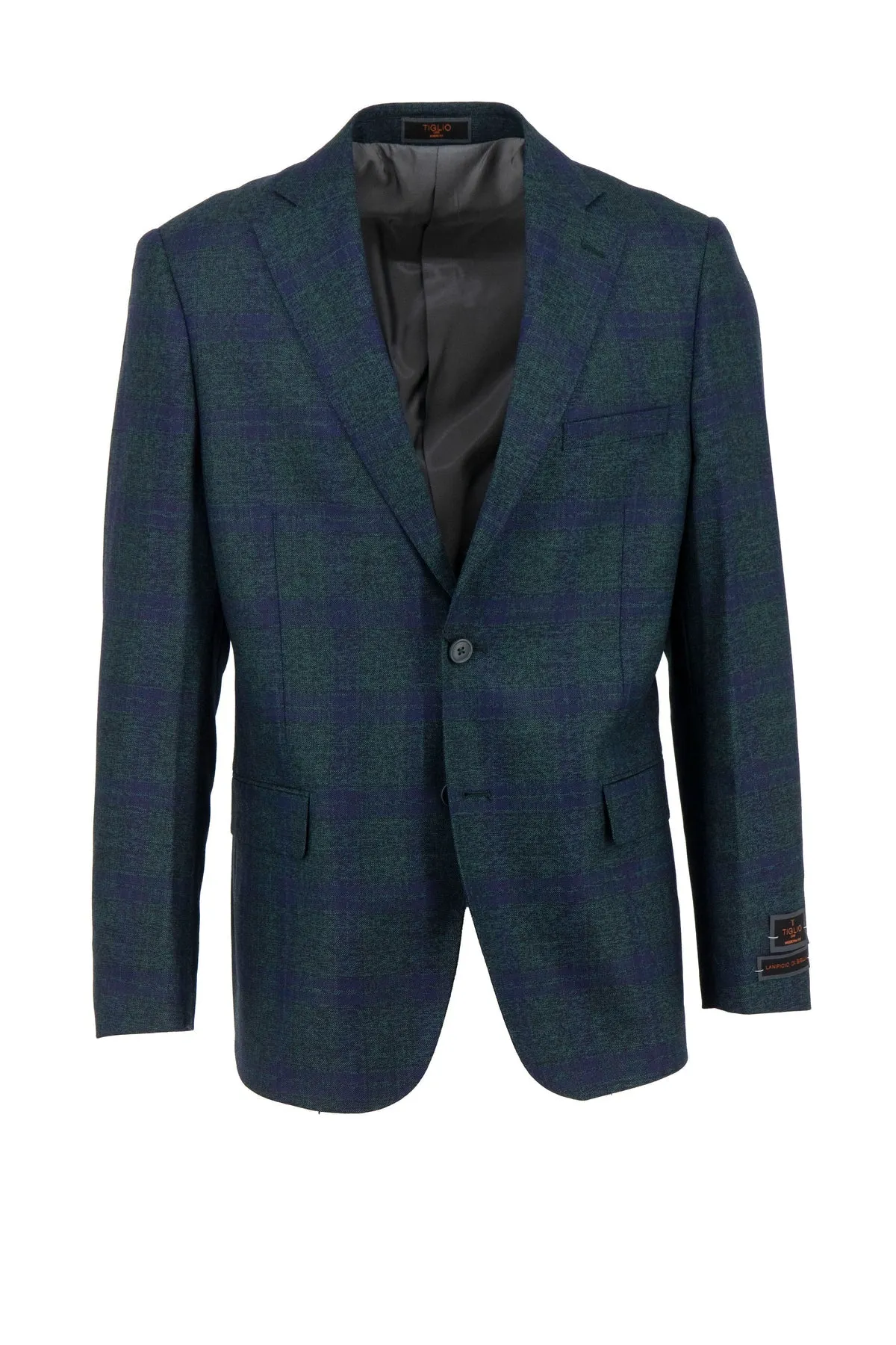 Tiglio Luxe Green with Navy Windowpane Dolcetto Modern Fit, Pure Wool Jacket TL6353
