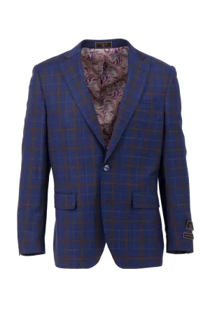 Tiglio Luxe Navy with Brown Windowpane Dolcetto Modern Fit, Pure Wool Jacket TL7507