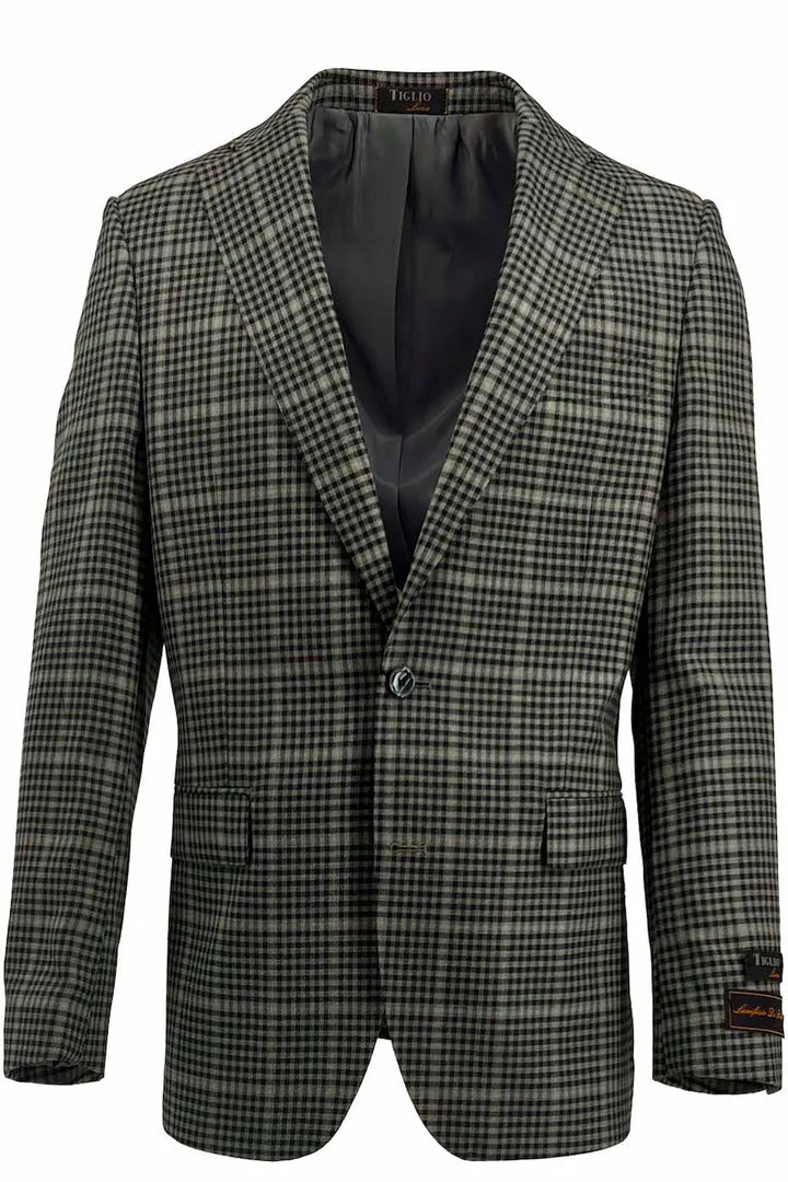 Tiglio Luxe Pistachio with Black Check Dolcetto Modern Fit, Pure Wool Jacket TL2715
