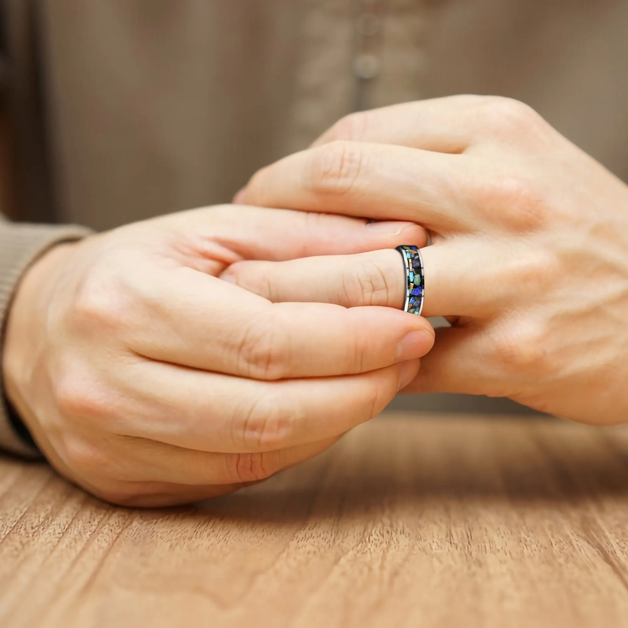 Treasures of the Earth - Cool Unisex Wedding Bands | Tungsten Bands for Men’s Wedding | Unique Women's Wedding Band | Turquoise, Marble, Tiger Eye, Opal, Tungsten Band