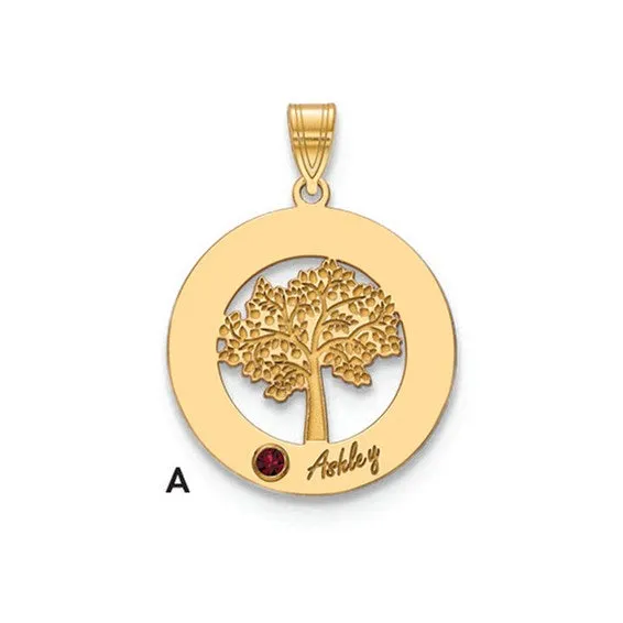 Tree of Life Cutout Circle Charm with Names and Birthstones