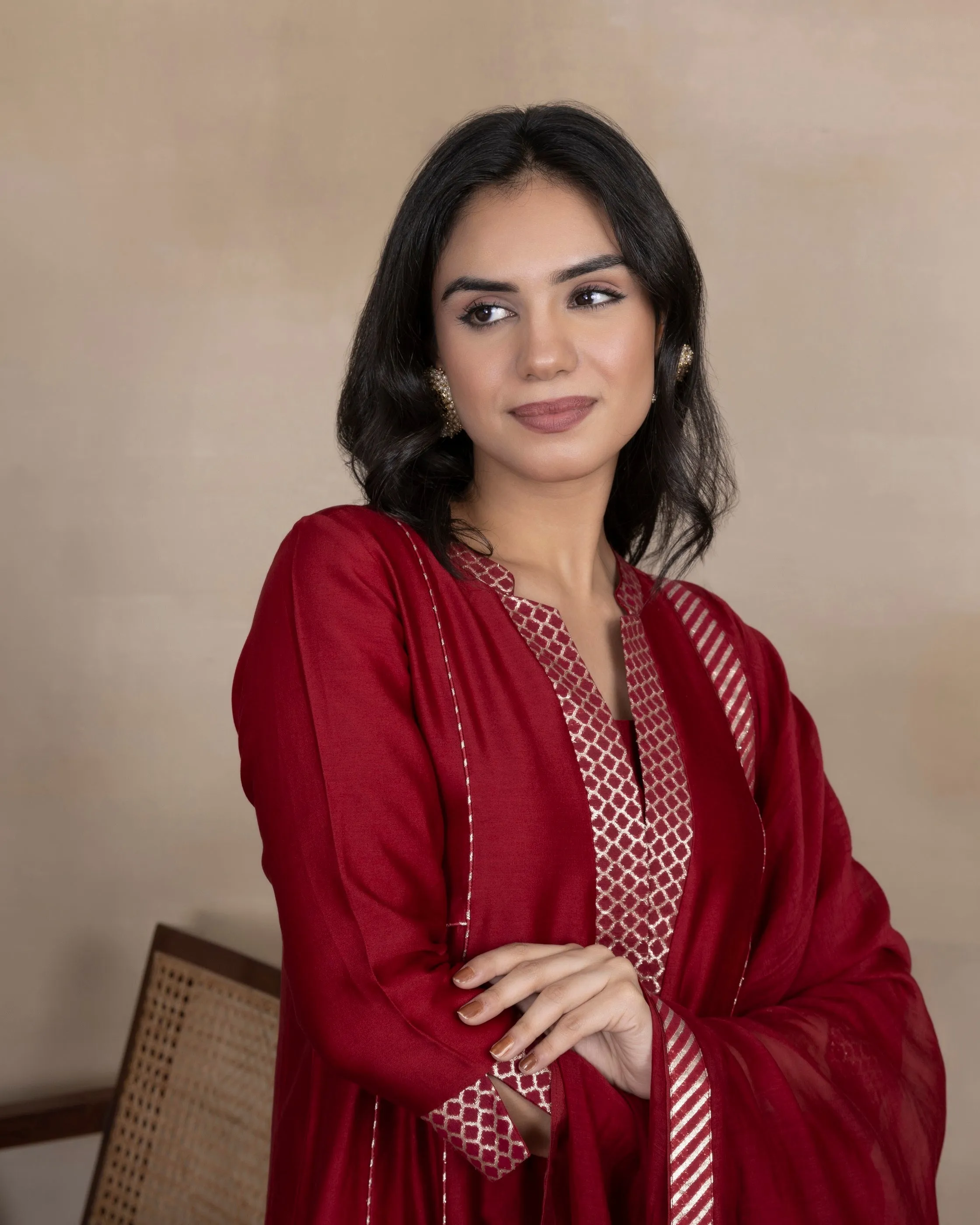 Tvisha - Maroon Chanderi Silk Ready To Wear Kurta Set With Pant and Dupatta