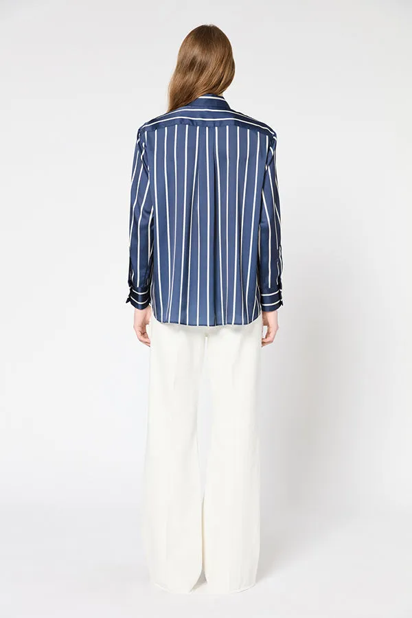 UDELIA NAVY STRIPED SATIN FEEL SHIRT