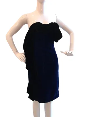 Unexpected Glamor Black Blue Strapless Bustier Velvet Cocktail Dress