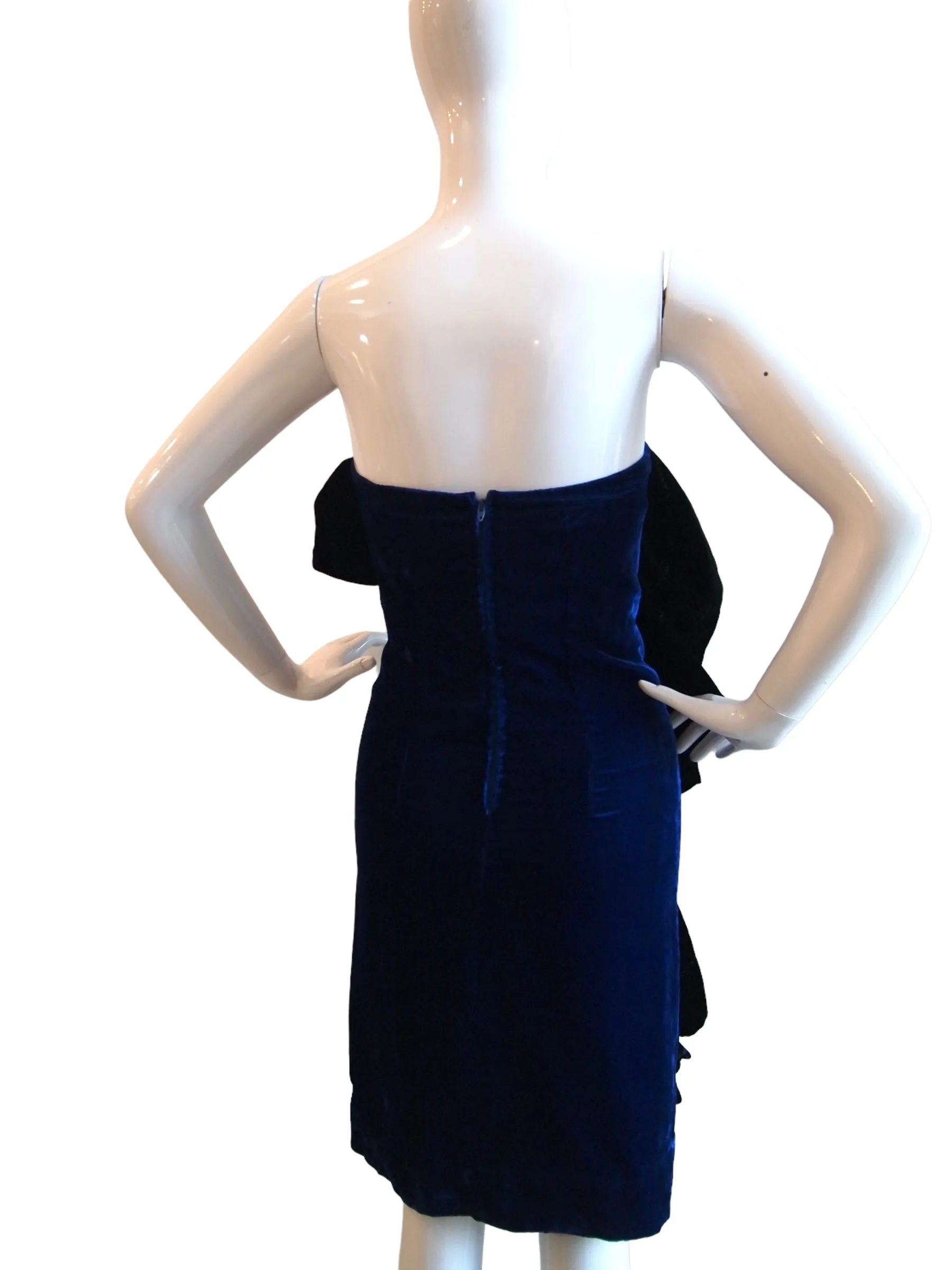 Unexpected Glamor Black Blue Strapless Bustier Velvet Cocktail Dress