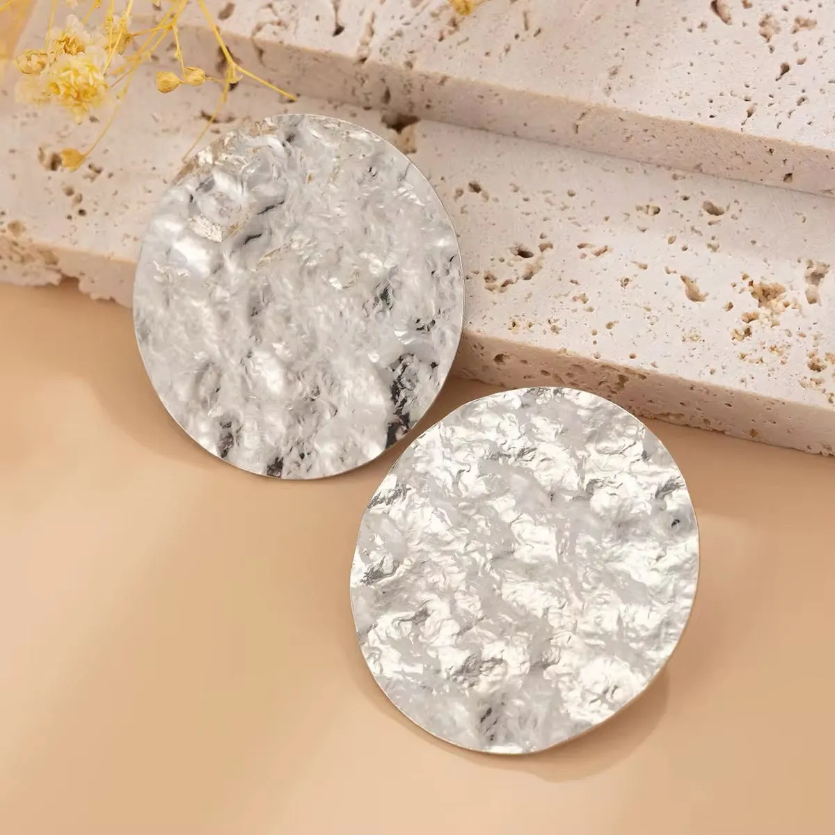 Unique Melting Circle Surface Shaped Stud Earrings