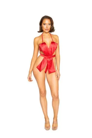 Unwrap Me Bow Satin Teddy - Red -