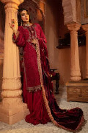 VEL-20-106-Fuchsia Pink | MariaB Velvet Collection 2021 | Unstitched Embroidered Velvet Suits