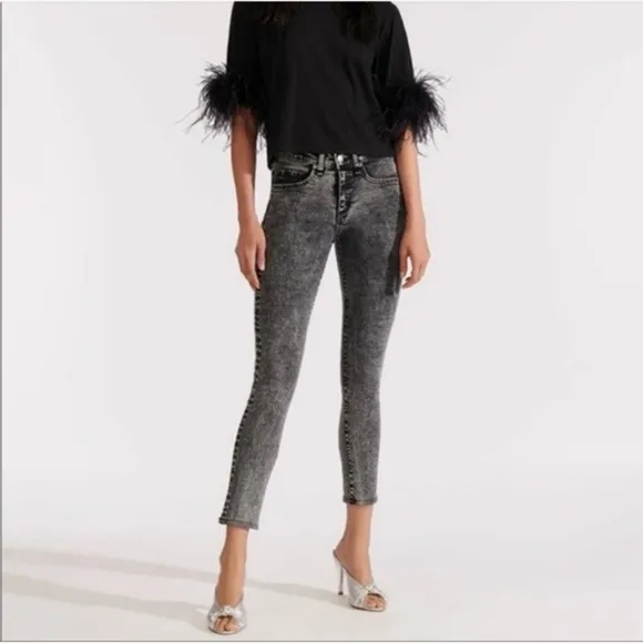 Veronica Beard Brooke Midrise Skinny Jeans Sz 26 27 2 4 black gray acid wash
