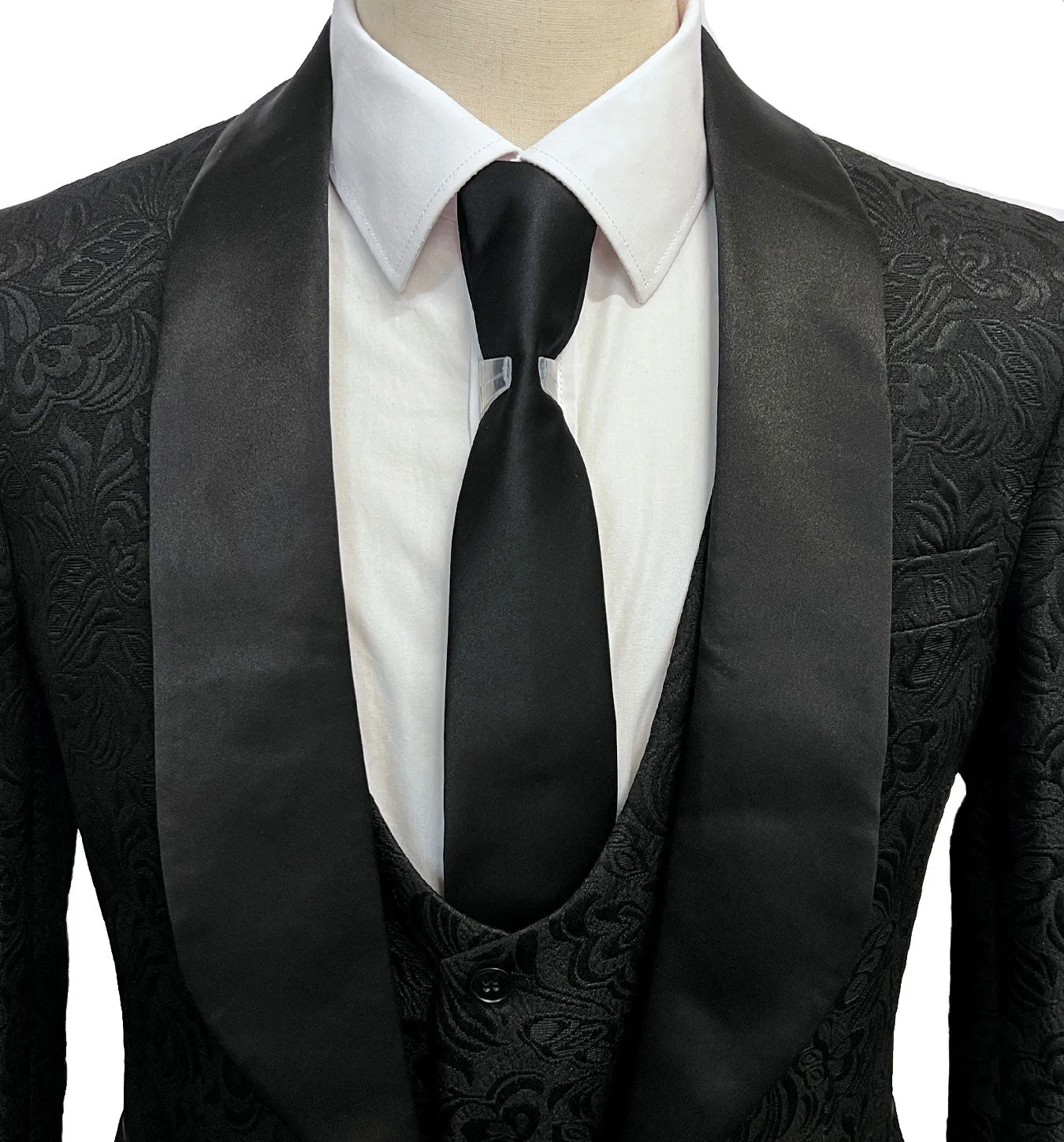 Vinci Vested Slim Fit Tuxedo Suit - Jacquard Black