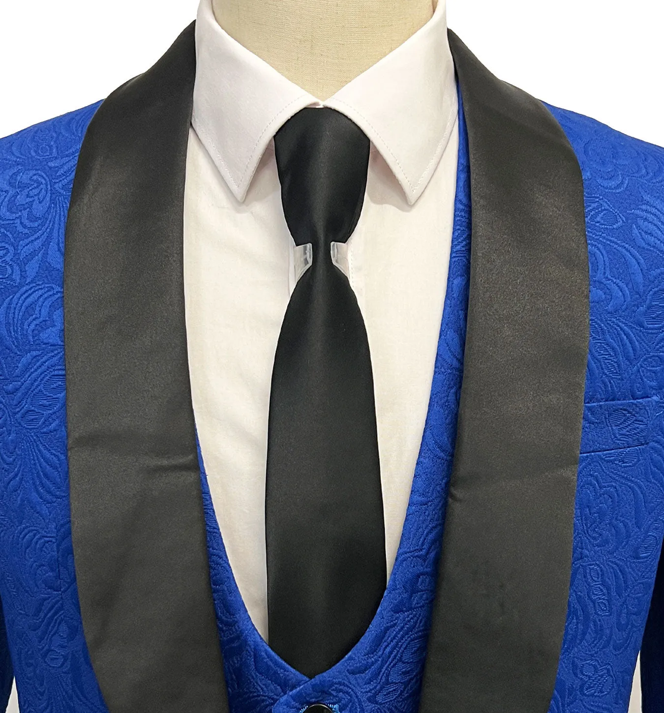Vinci Vested Slim Fit Tuxedo Suit - Jacquard Royal Blue