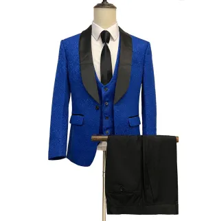 Vinci Vested Slim Fit Tuxedo Suit - Jacquard Royal Blue