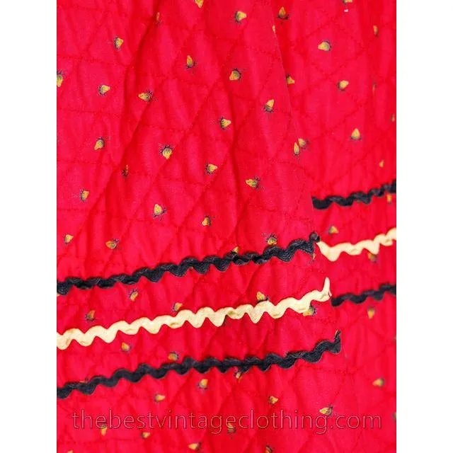 Vintage 1950s Circle Skirt Red Quilted Cotton Strawberry Mini Print Very Small Teens