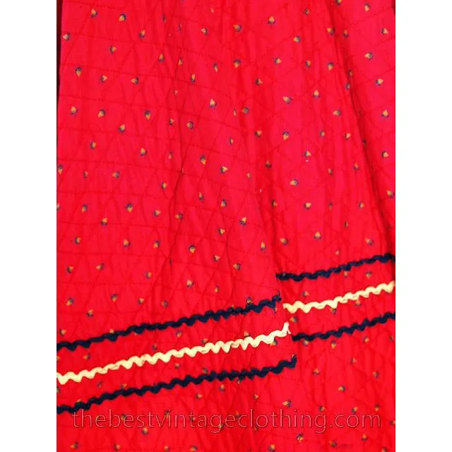 Vintage 1950s Circle Skirt Red Quilted Cotton Strawberry Mini Print Very Small Teens