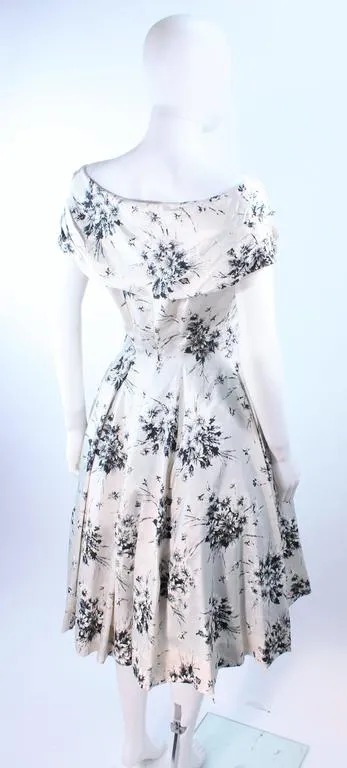 VINTAGE Circa 1950s Custom Black & White Silk Cocktail Dress Size 4