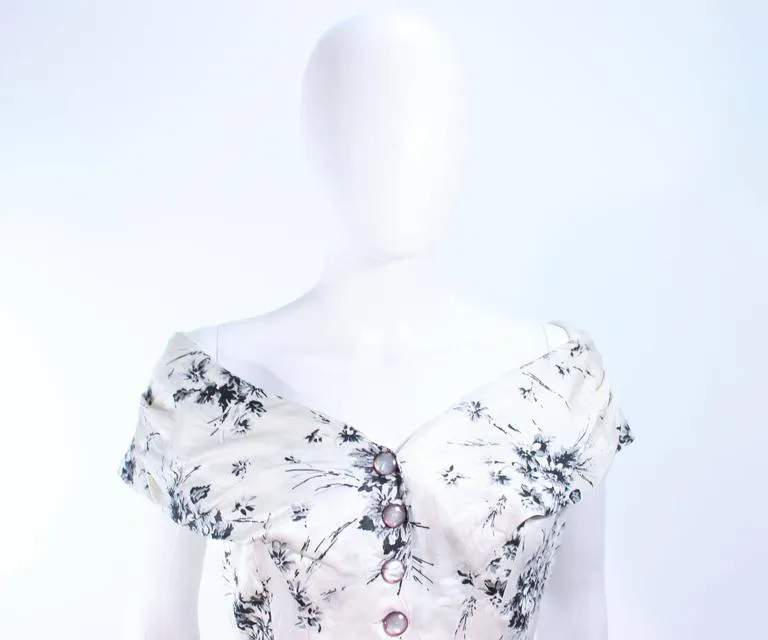 VINTAGE Circa 1950s Custom Black & White Silk Cocktail Dress Size 4