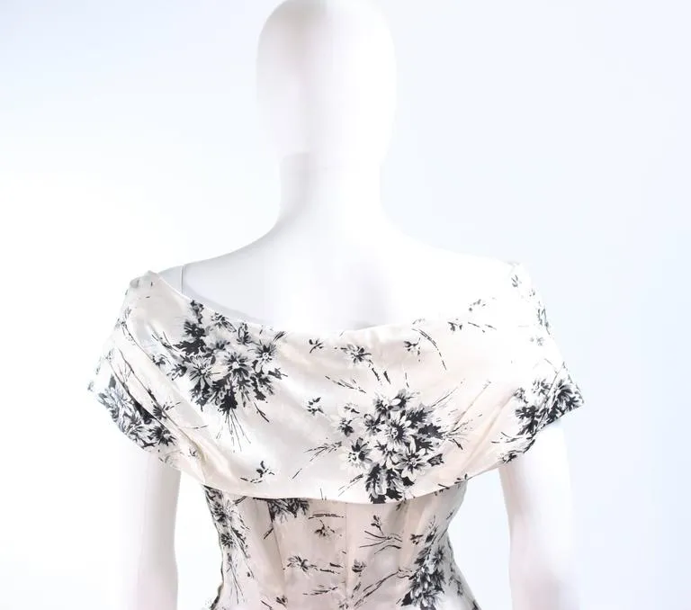 VINTAGE Circa 1950s Custom Black & White Silk Cocktail Dress Size 4