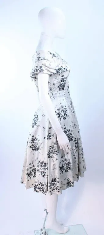 VINTAGE Circa 1950s Custom Black & White Silk Cocktail Dress Size 4