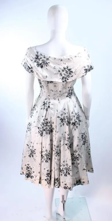 VINTAGE Circa 1950s Custom Black & White Silk Cocktail Dress Size 4