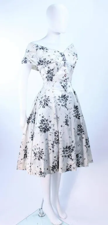 VINTAGE Circa 1950s Custom Black & White Silk Cocktail Dress Size 4