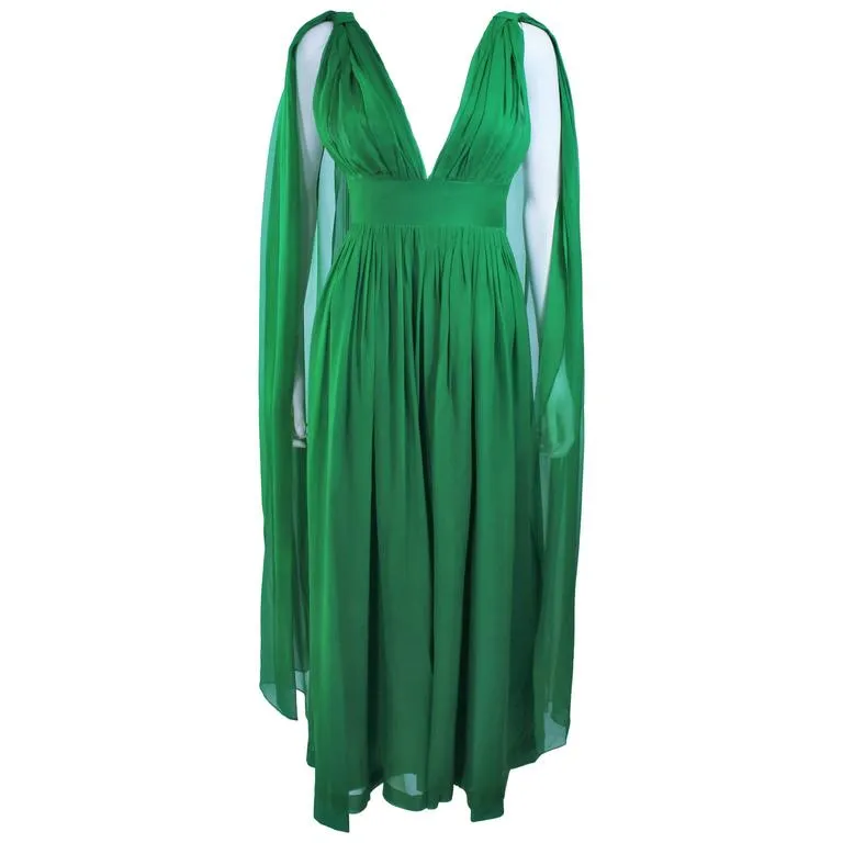 VINTAGE Circa 1950s Green Draped Chiffon Cocktail Dress Size 4-6