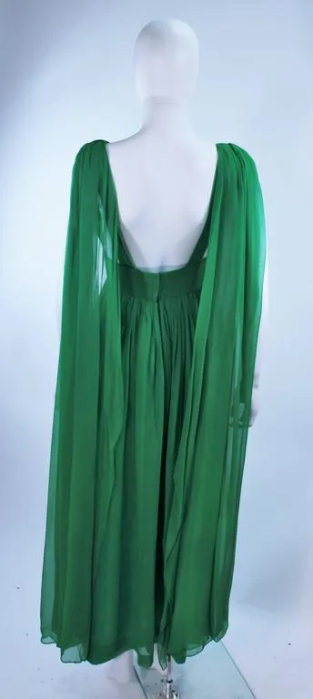 VINTAGE Circa 1950s Green Draped Chiffon Cocktail Dress Size 4-6