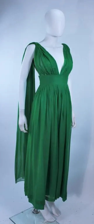 VINTAGE Circa 1950s Green Draped Chiffon Cocktail Dress Size 4-6